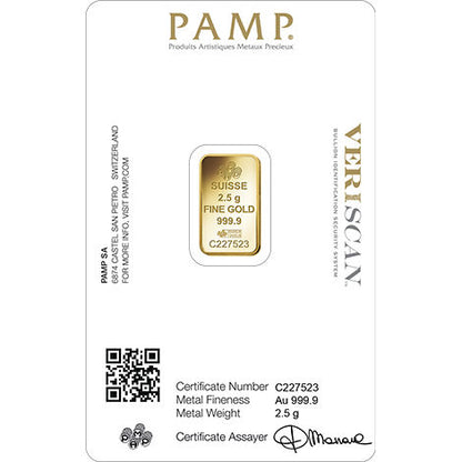 1 Gram PAMP Suisse Fortuna Veriscan Gold Bar (New w/ Assay)